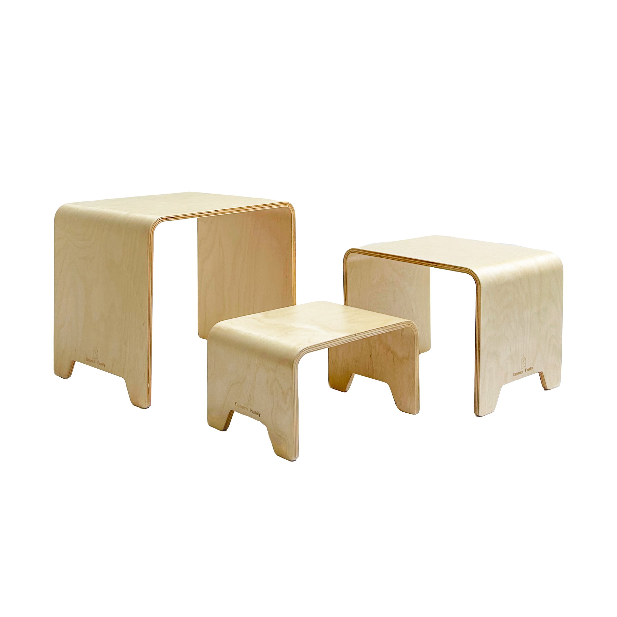 Three stacking Montessori stools for toddler, chair, and step stool use